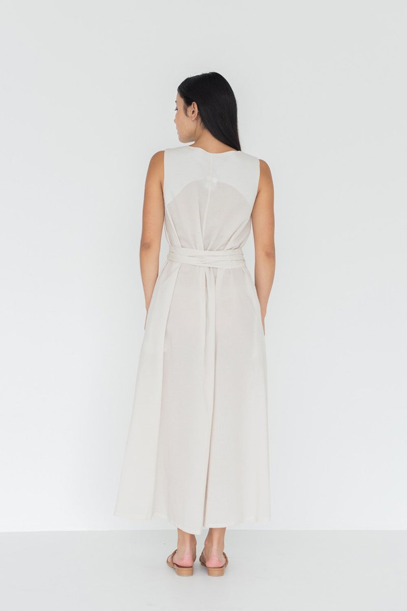 Seersucker Cotton Maxi Dress in Cereal - Esse - XXS - 
