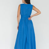 Seersucker Cotton Maxi Dress in Electric Blue - Esse - XXS - 