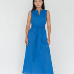 Seersucker Cotton Maxi Dress in Electric Blue - Esse - XXS - 