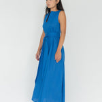 Seersucker Cotton Maxi Dress in Electric Blue - Esse - XXS - 