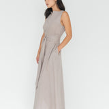 Seersucker Cotton Maxi Dress in Warm Sand - Esse - XXS - 