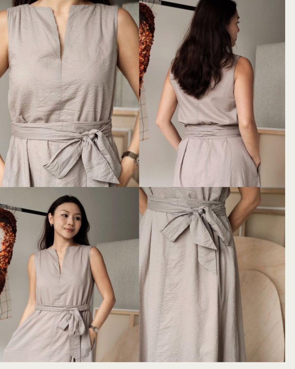 Seersucker Cotton Maxi Dress in Warm Sand - Esse-XXS - 