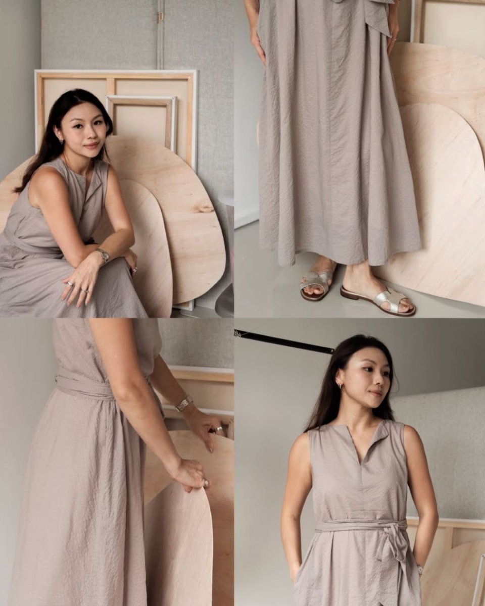 Seersucker Cotton Maxi Dress in Warm Sand - Esse-XXS - 