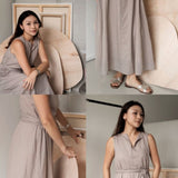 Seersucker Cotton Maxi Dress in Warm Sand - Esse-XXS - 