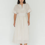 Seersucker Sleeved Maxi Dress in Cereal - Esse - XXS - 
