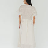 Seersucker Sleeved Maxi Dress in Cereal - Esse - XXS - 