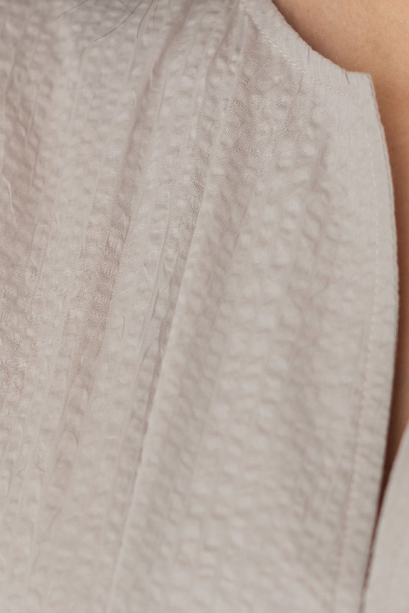 Seersucker Sleeved Maxi Dress in Cereal - Esse-XXS - 