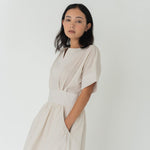 Seersucker Sleeved Maxi Dress in Cereal - Esse - XXS - 