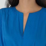 Seersucker Sleeved Maxi Dress in Electric Blue - Esse - XXS - 