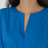 Seersucker Sleeved Maxi Dress in Electric Blue - Esse - XXS - 