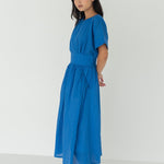 Seersucker Sleeved Maxi Dress in Electric Blue - Esse - XXS - 
