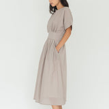 Seersucker Sleeved Maxi Dress in Warm Sand - Esse - XXS - 