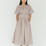 Seersucker Sleeved Maxi Dress in Warm Sand - Esse - XXS - 