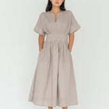 Seersucker Sleeved Maxi Dress in Warm Sand - Esse - XXS - 