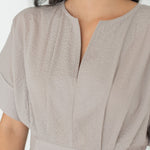 Seersucker Sleeved Maxi Dress in Warm Sand - Esse - XXS - 