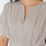 Seersucker Sleeved Maxi Dress in Warm Sand - Esse - XXS - 