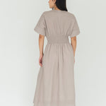 Seersucker Sleeved Maxi Dress in Warm Sand - Esse - XXS - 