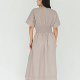 Seersucker Sleeved Maxi Dress in Warm Sand - Esse - XXS - 