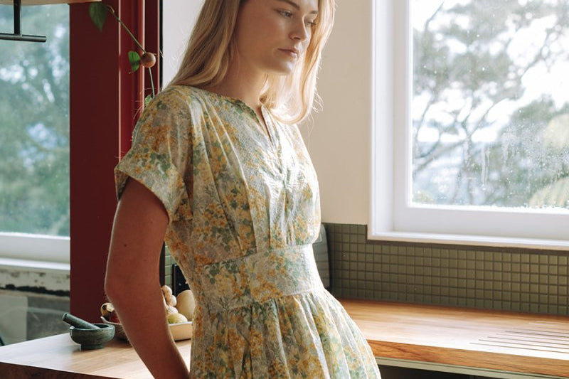 Sleeved Maxi Dress in Summer Florals - Coming Soon - Esse - Sunshine Yellow - XXS - 