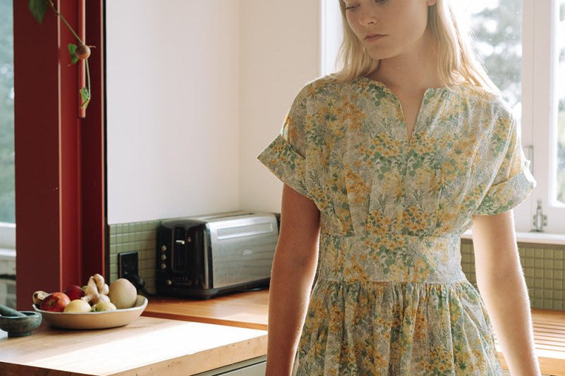 Sleeved Maxi Dress in Summer Florals - Coming Soon - Esse - Sunshine Yellow - XXS - 
