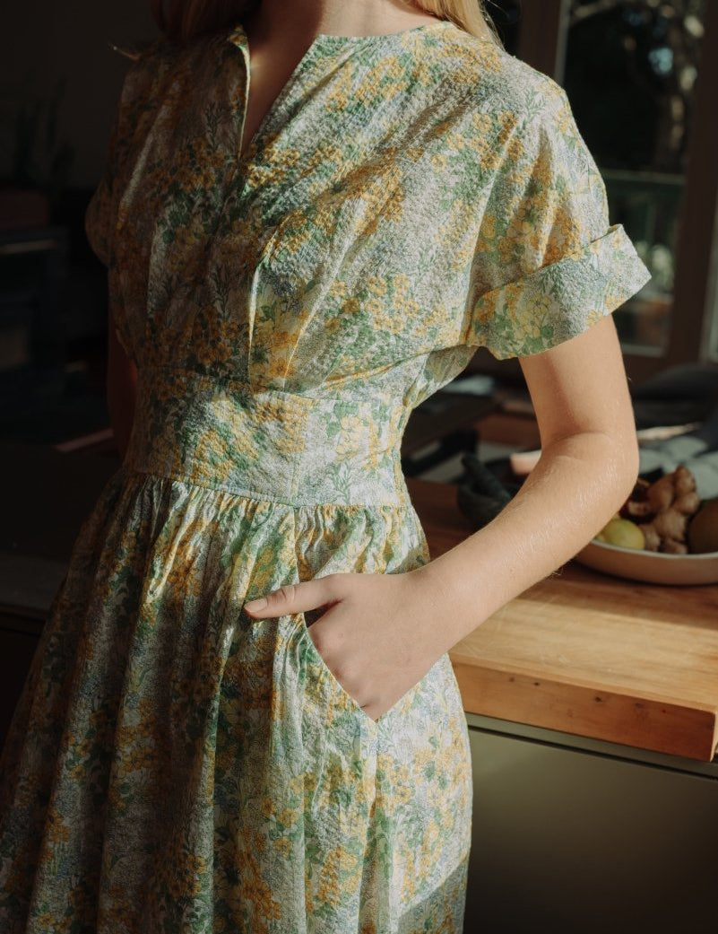 Sleeved Maxi Dress in Summer Florals - Coming Soon - Esse - Sunshine Yellow - XXS - 