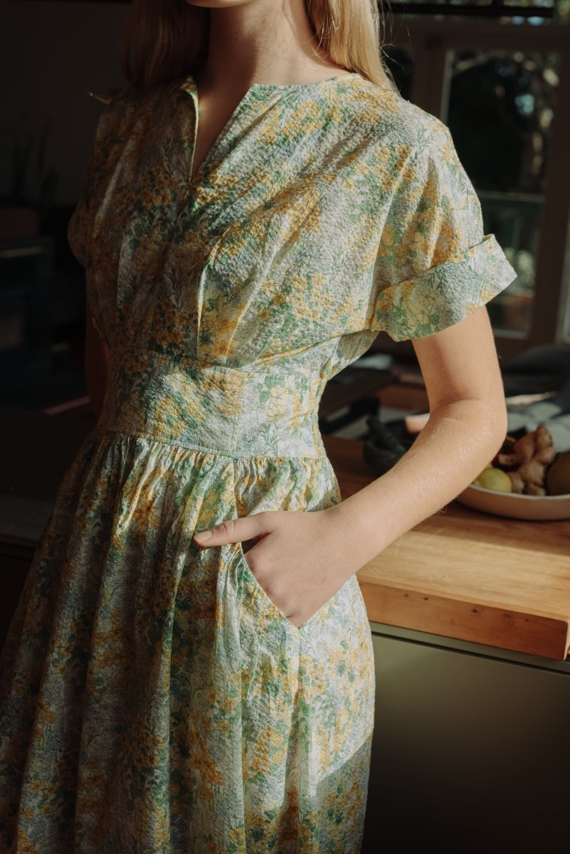 Sleeved Maxi Dress in Summer Florals - Coming Soon - Esse - Sunshine Yellow - XXS - 