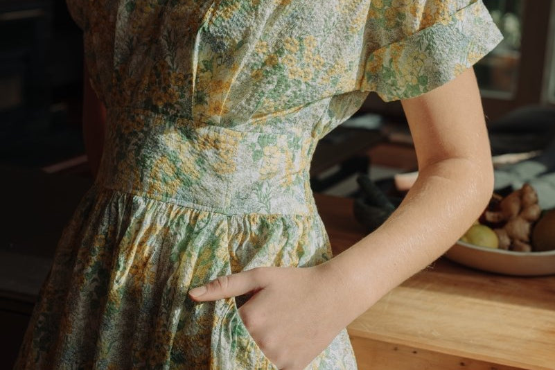 Sleeved Maxi Dress in Summer Florals - Coming Soon - Esse - Sunshine Yellow - XXS - 