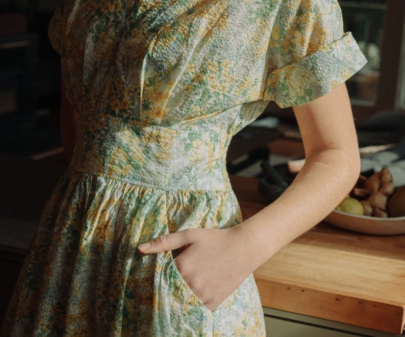 Sleeved Maxi Dress in Summer Florals - Coming Soon - Esse - Sunshine Yellow - XXS - 