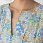 Sleeved Maxi Dress in Summer Florals - Esse - Pacific Blue - XXS - 