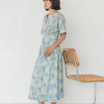 Sleeved Maxi Dress in Summer Florals - Esse - Pacific Blue - XXS - 