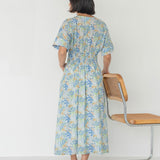 Sleeved Maxi Dress in Summer Florals - Esse - Pacific Blue - XXS - 