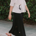 Slip Skirt with Embroidery in Black - Esse - XS - Black - 