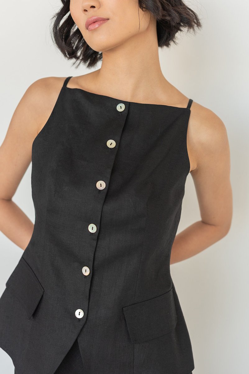 Tailored Waistcoat in Linen - Esse - Chalk - XXS - 