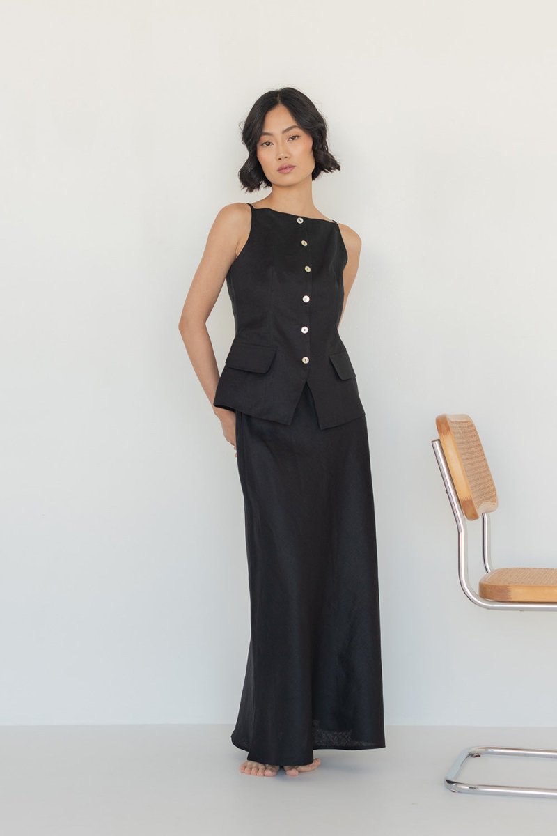 Tailored Waistcoat in Linen - Esse - Chalk - XXS - 