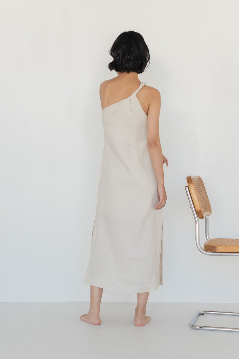 Twist and Turn Toga Dress in Linen (Launching in Drop II) - Esse - Chalk - XS - 