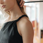 Twist and Turn Toga Top in Linen - Esse - Black - XS - 