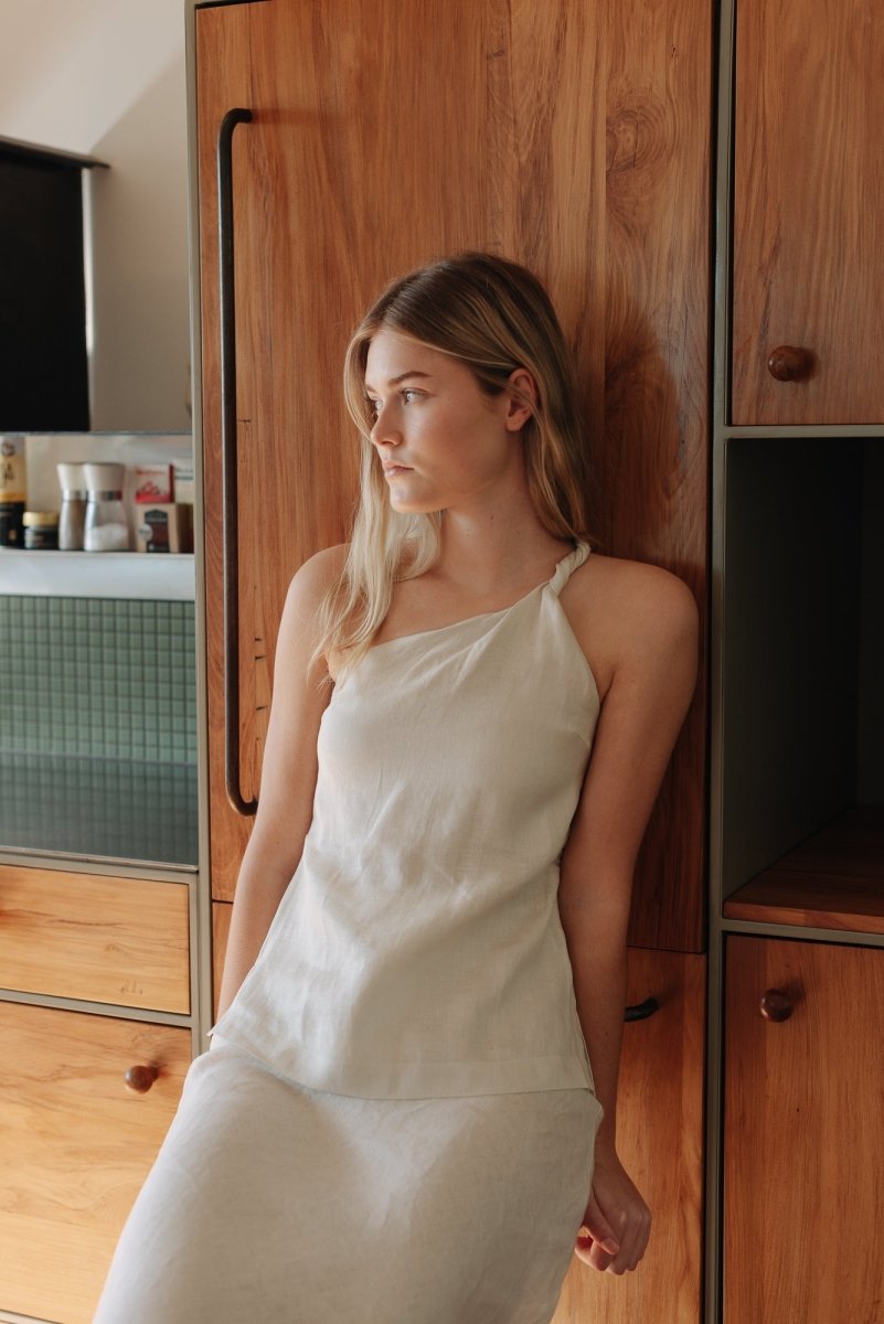 Twist and Turn Toga Top in Linen - Esse - Cereal - XS - 