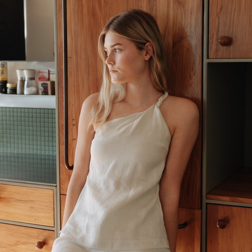 Twist and Turn Toga Top in Linen - Esse - Cereal - XS - 