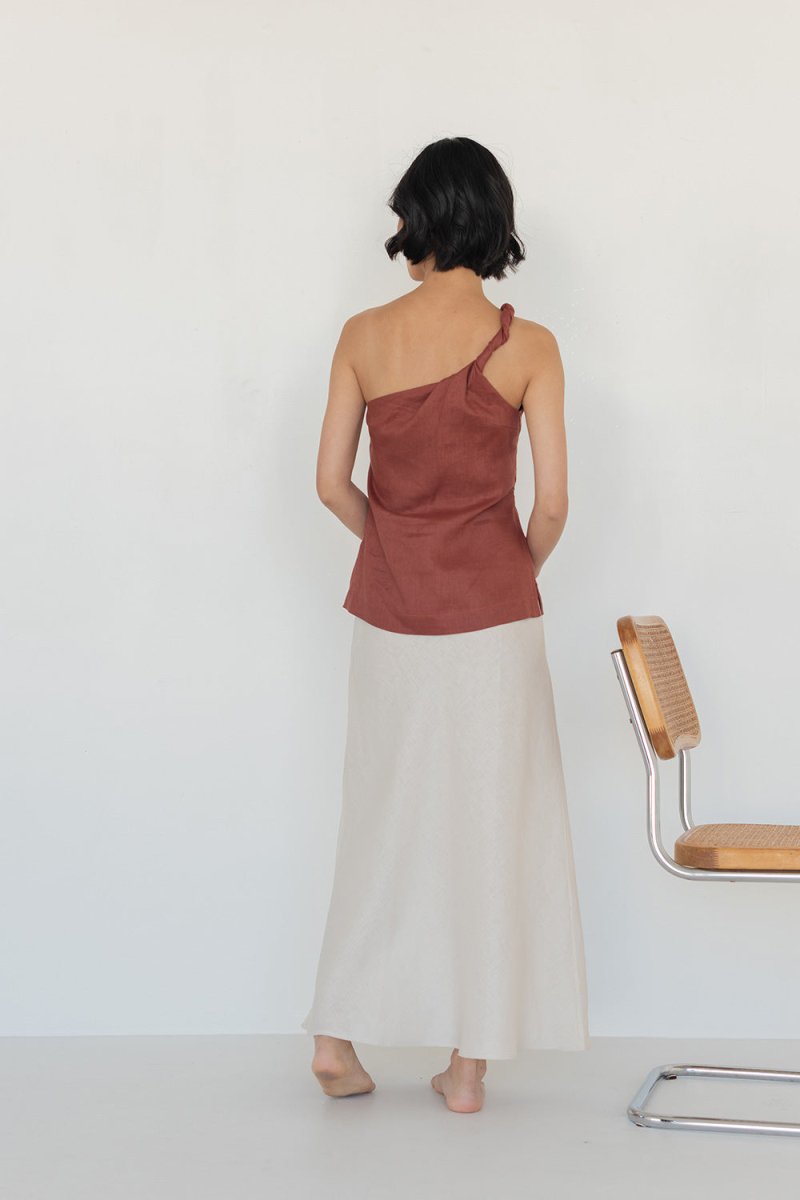 Twist and Turn Toga Top in Linen - Esse - Terracotta - XS - 
