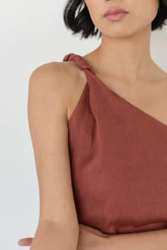 Twist and Turn Toga Top in Linen - Esse - Terracotta - XS - 