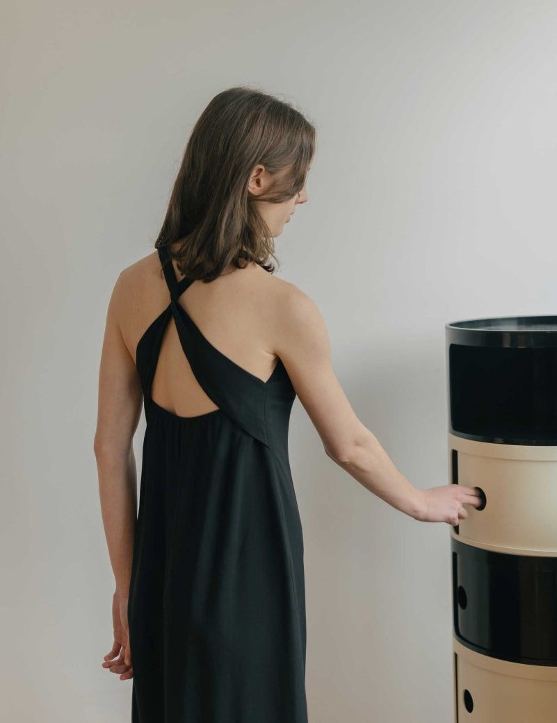 Twist Back Slip Dress - Esse - Black - XXS - 