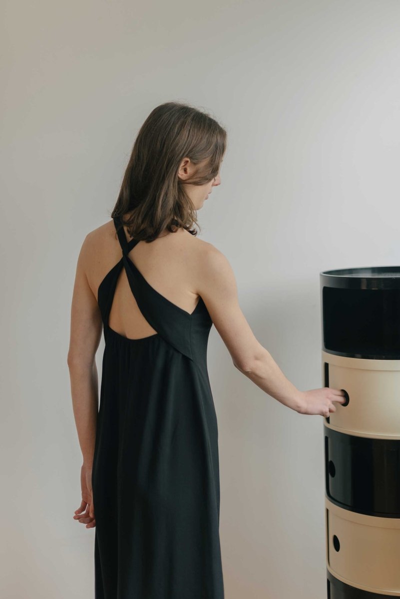Twist Back Slip Dress - Esse - Black - XXS - 