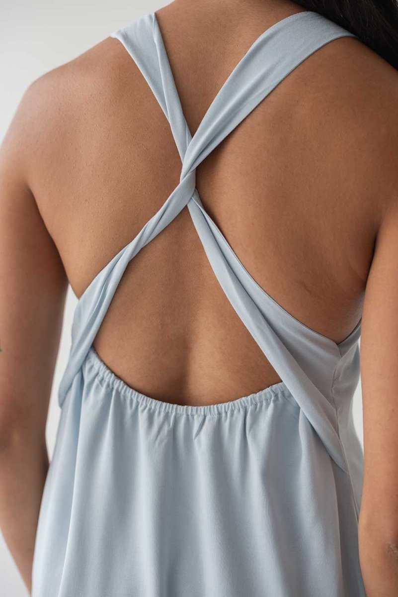 Twist Back Slip Dress - Esse - Sky Blue - XXS - 
