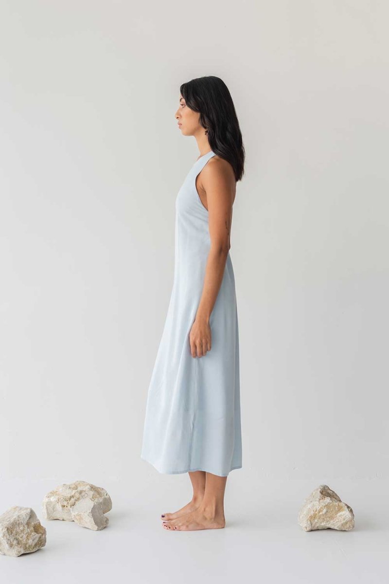 Twist Back Slip Dress - Esse - Sky Blue - XXS - 