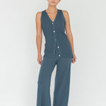 V - Neck Knit Vest in Denim Blue - Esse - XS - 