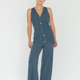 V - Neck Knit Vest in Denim Blue - Esse - XS - 