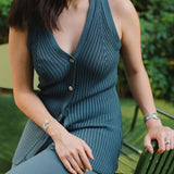 V - Neck Knit Vest in Denim Blue - Esse - XS - 