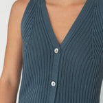 V - Neck Knit Vest in Denim Blue - Esse - XS - 