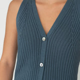 V - Neck Knit Vest in Denim Blue - Esse - XS - 
