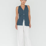 V - Neck Knit Vest in Denim Blue - Esse - XS - 
